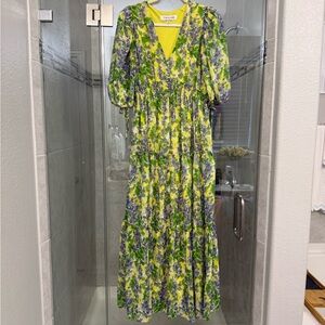 Taylor Green and Purple Floral Long Sleeve Dress